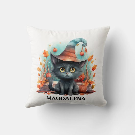 Halloween zwarte kat aquarel kussen (Achterkant)