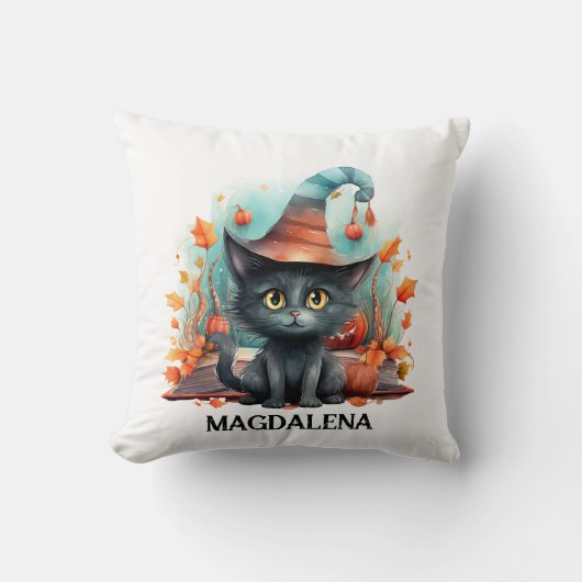 Halloween zwarte kat aquarel kussen (Voorkant)