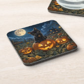 Halloween Zwarte Kat Bier Onderzetter (Linkerzijde)