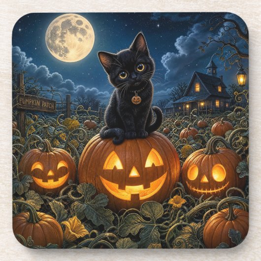 Halloween Zwarte Kat Bier Onderzetter (Voorkant)