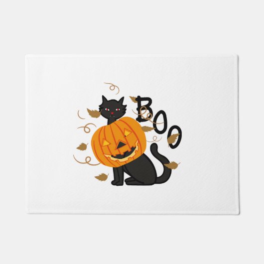 Halloween Zwarte kat Boo Deurmat (Voorkant)