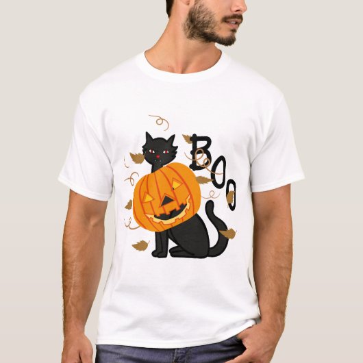 Halloween Zwarte kat Boo T-shirt (Voorkant)