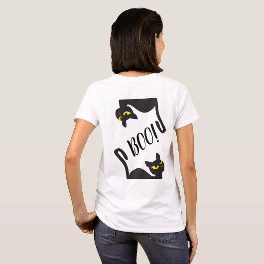 Halloween Zwarte Kat, Boo! Treat of Trick, Trendy T-shirt (Achterkant volledig)