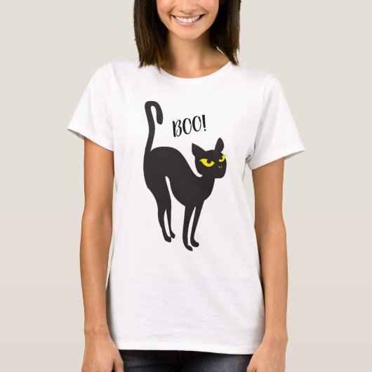 Halloween Zwarte Kat, Boo! Treat of Trick, Trendy T-shirt (Voorkant)