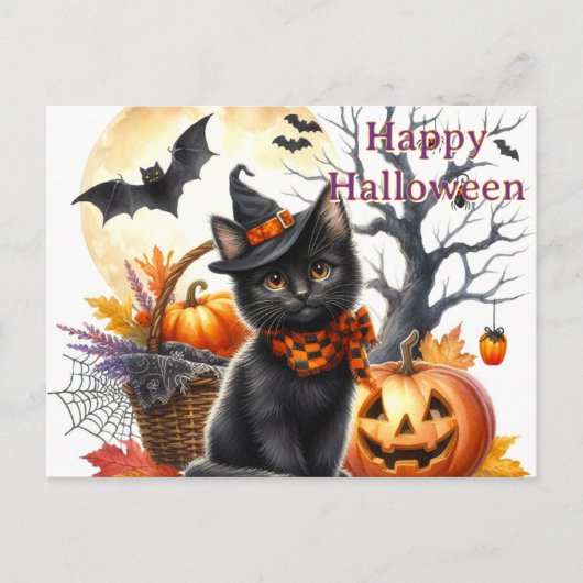Halloween Zwarte Kat  Briefkaart (Voorkant)