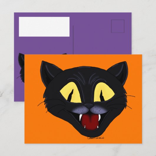 Halloween Zwarte Kat Briefkaart (Voorkant / Achterkant)