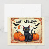 Halloween Zwarte Kat Briefkaart (Voorkant / Achterkant)