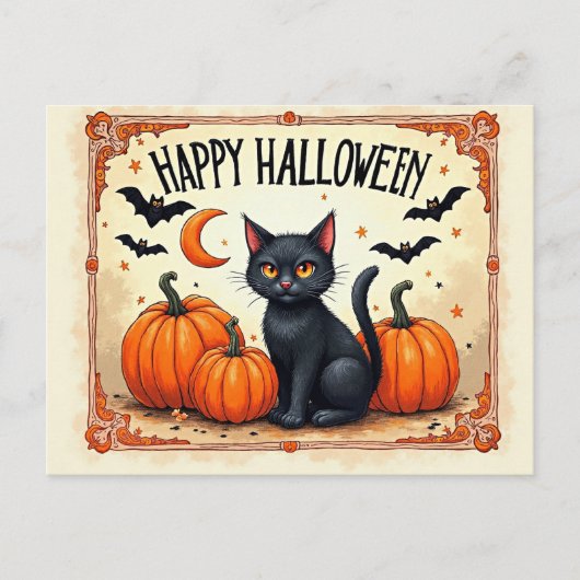 Halloween Zwarte Kat Briefkaart (Voorkant)