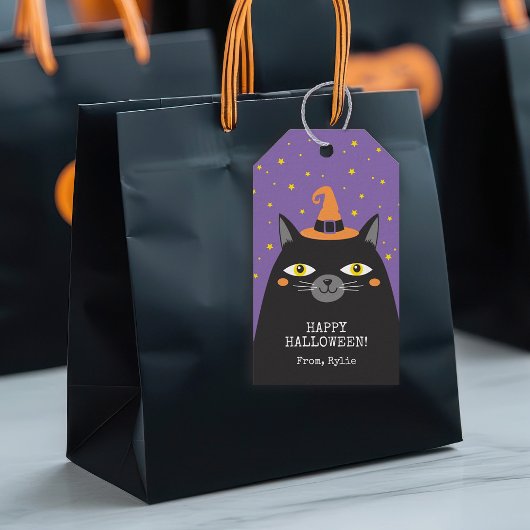 Halloween Zwarte Kat Cadeautags Cadeaulabel