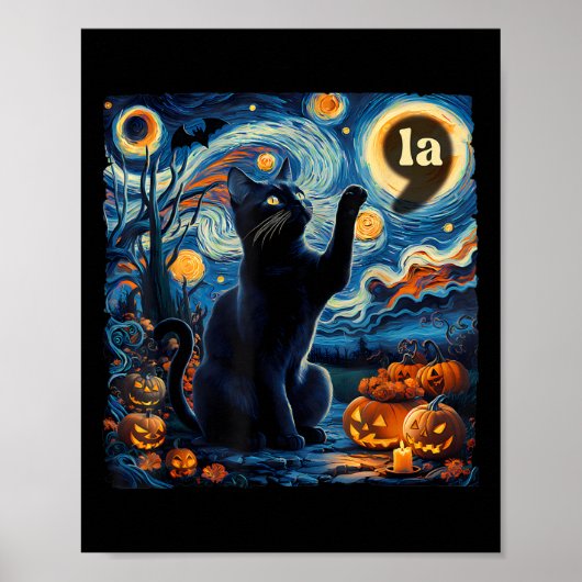 Halloween Zwarte Kat Comma La Sterrennacht Art Kam Poster (Voorkant)