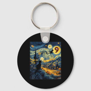 Halloween Zwarte Kat Comma La Sterrennacht Art Kam Sleutelhanger