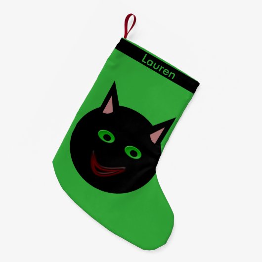 Halloween Zwarte Kat Custom Stocking Kleine Kerstsok (Voorkant (Hangend))