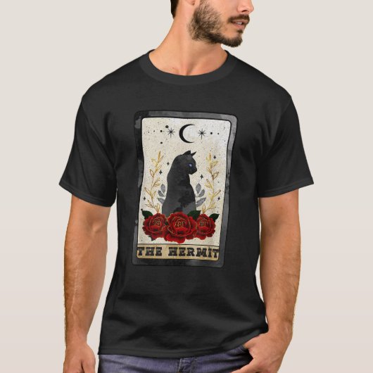 Halloween Zwarte Kat De Heremiet Tarot Kaart Witch T-shirt (Voorkant)