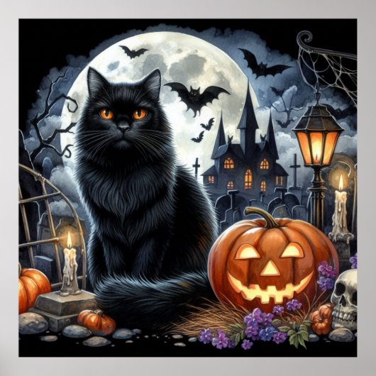 Halloween Zwarte Kat Decoratief Huis Poster (Voorkant)