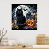 Halloween Zwarte Kat Decoratief Huis Poster (Keuken)