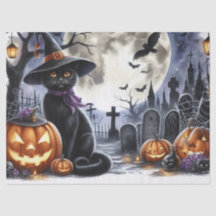 Halloween Zwarte Kat Decoupage Tissuepapier