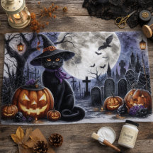 Halloween Zwarte Kat Decoupage Vloeipapier