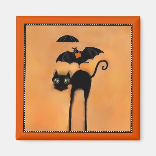 Halloween Zwarte Kat en Acrobat Magneet (Voorkant)