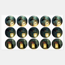 Halloween zwarte kat en geest labels