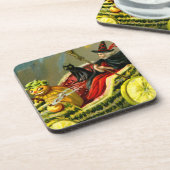  Halloween zwarte kat en heks Bier Onderzetter (Linkerzijde)