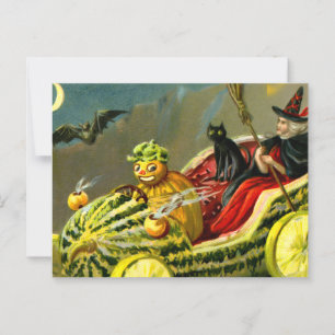 Halloween zwarte kat en heks Briefkaart
