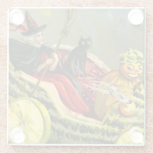 Halloween zwarte kat en heks Glazen Onderzetter (Achterkant)