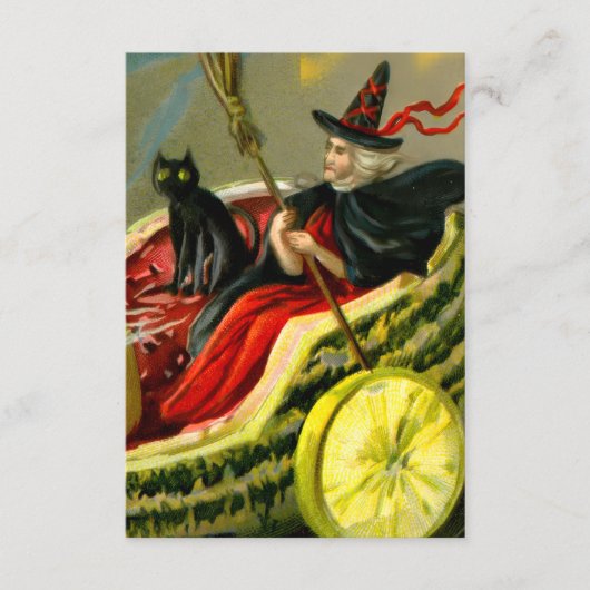  Halloween zwarte kat en heks Informatiekaartje (Voorkant)