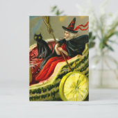  Halloween zwarte kat en heks Informatiekaartje (Staand voorkant)