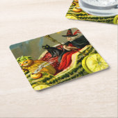  Halloween zwarte kat en heks Kartonnen Onderzetters (Schuin)