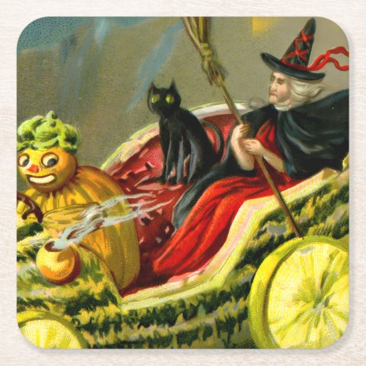  Halloween zwarte kat en heks Kartonnen Onderzetters (Voorkant)