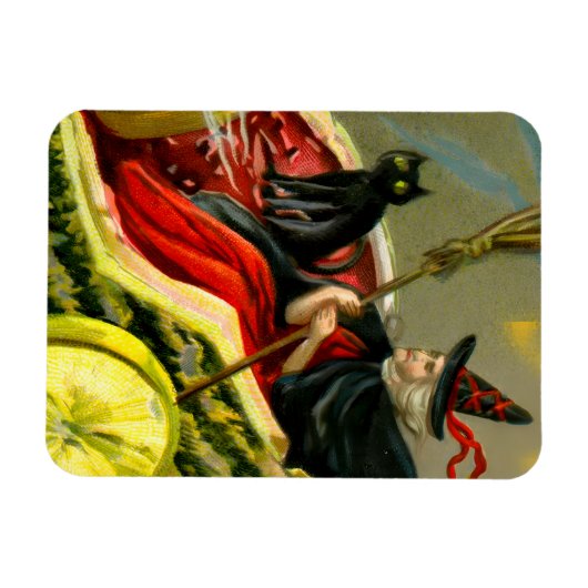  Halloween zwarte kat en heks Magneet (Horizontaal)