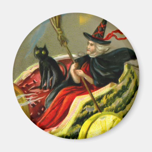 Halloween zwarte kat en heks Magneet (Voorkant)