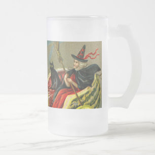  Halloween zwarte kat en heks Matglas Bierpul