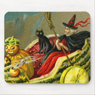 Halloween zwarte kat en heks Muismat