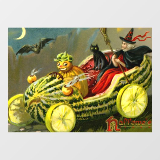 Halloween zwarte kat en heks Raamsticker (Vel)