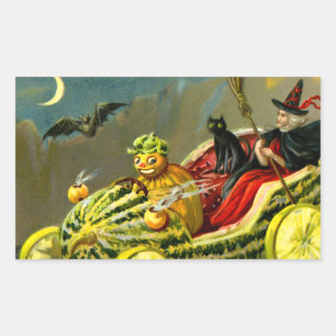  Halloween zwarte kat en heks Rechthoekige Sticker