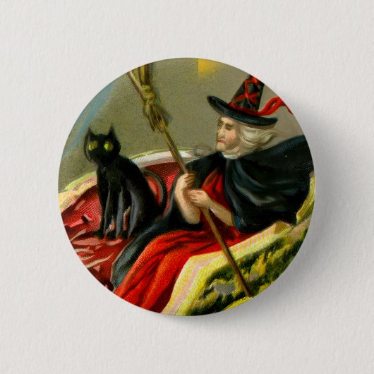Halloween zwarte kat en heks Ronde Button 5,7 Cm (Voorkant)