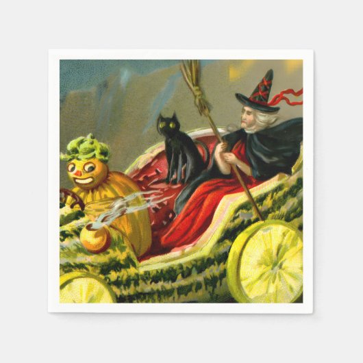 Halloween zwarte kat en heks Servet (Voorkant)