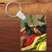 Halloween zwarte kat en heks Sleutelhanger (Voorkant)