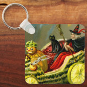 Halloween zwarte kat en heks Sleutelhanger (Voorkant)