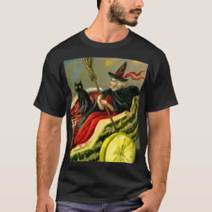 Halloween zwarte kat en heks T-shirt