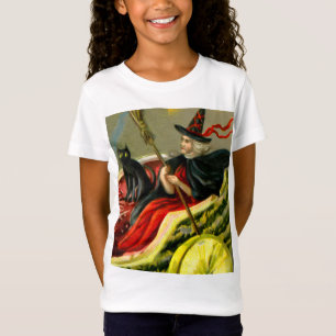 Halloween zwarte kat en heks T-shirt