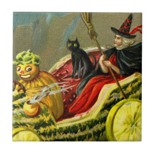 Halloween zwarte kat en heks Tegeltje
