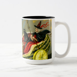 Halloween zwarte kat en heks Tweekleurige Koffiemok