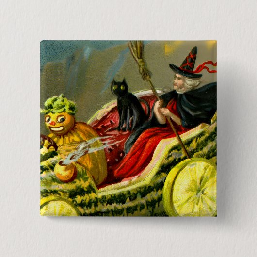 Halloween zwarte kat en heks Vierkante Button 5,1 Cm (Voorkant)