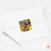 Halloween zwarte kat en heks Vierkante Sticker (Envelop)