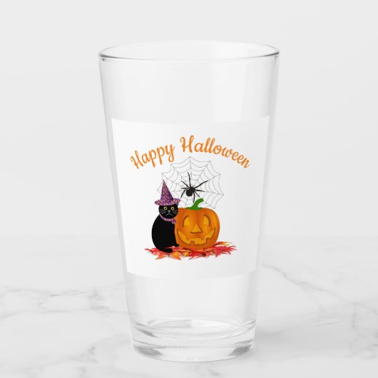 Halloween Zwarte Kat en Jack O Lantern Feestje Glas (Voorkant)