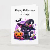 Halloween zwarte kat en kleurplaat voor kinderen kaart (Voorkant)