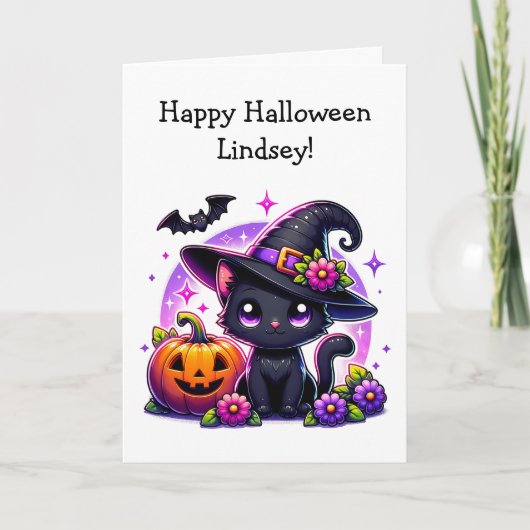 Halloween zwarte kat en kleurplaat voor kinderen kaart (Voorkant)