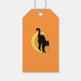 Halloween Zwarte Kat en Maan Sikkel Cadeaubijsluit Cadeaulabel